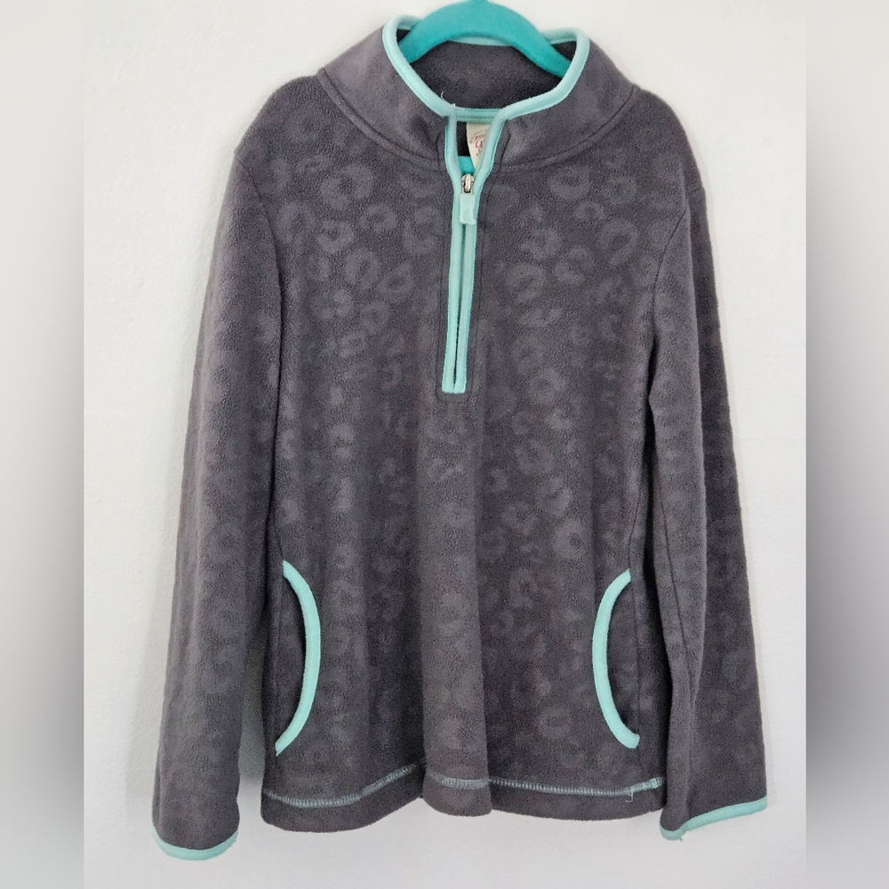 Faded Glory Girls Gray Leopard Print Fleece Quarter Zip Pullover Medium 7-8